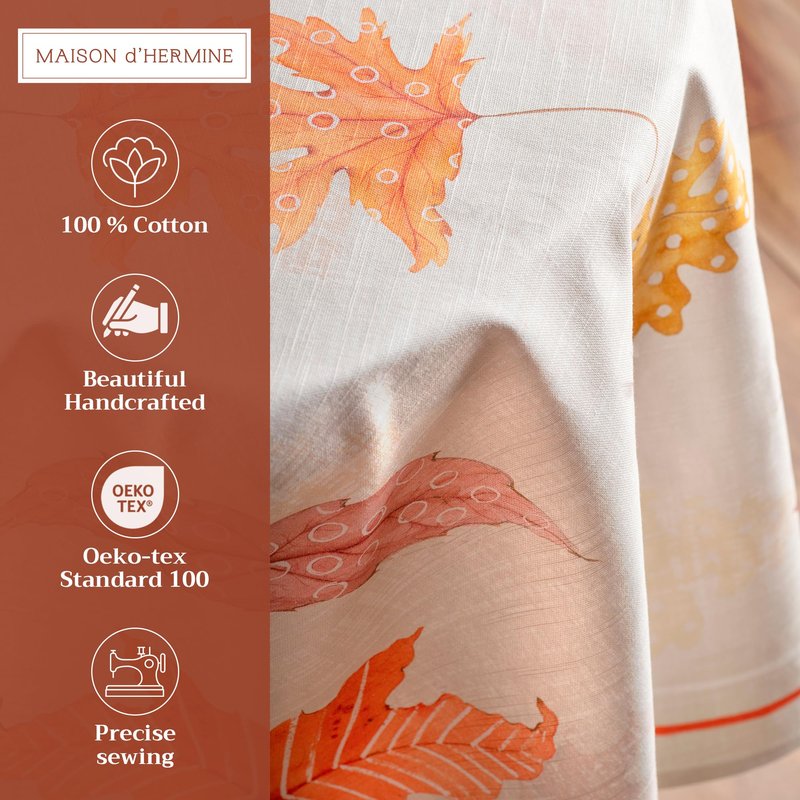 Maison d' Hermine Table Cloth Round Table 100% Cotton 63 Inches Fall Tablecloth Reusable Everyday Use for Thanksgiving Christmas Decorations Dining Farmhouse Party (Colours of Autumn)