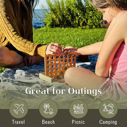 Neutral Wooden Four in a Row Game Aesthetic Two Player Montessori Travel Board Game for Kids and Adults Perfect Coffee Table Decor and Housewarming Gift