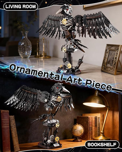 Mechanical Crow Building Block Sets for Adults Compatible with Lego Raven Animal Collection Model Halloween Decor for Home or Office STEM Toys Gift for Teens Boys and Girls 8-14 (1018PCS)