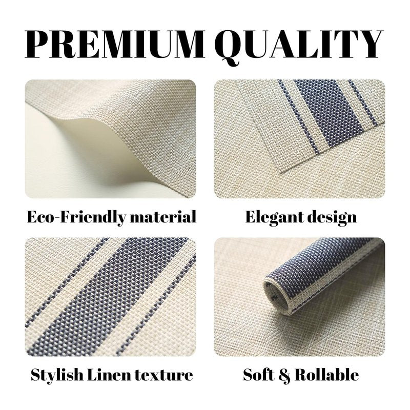 SUMYMERY Placemats Set of 6 Vinyl/Plastic Woven Place Mats for Kitchen Table Indoor/Outdoor Washable Placemat Wipeable Dining Table Mats (Khaki Blue,6)