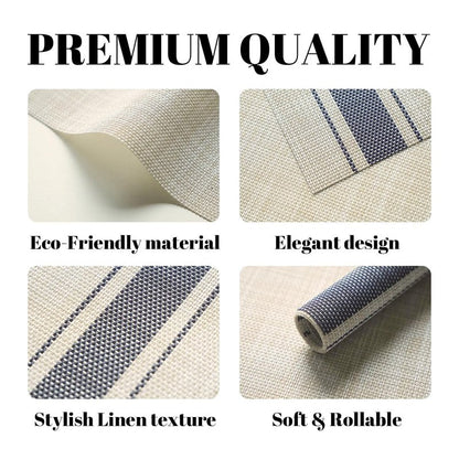 SUMYMERY Placemats Set of 6 Vinyl/Plastic Woven Place Mats for Kitchen Table Indoor/Outdoor Washable Placemat Wipeable Dining Table Mats (Khaki Blue,6)