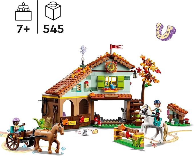 Lego Friends Autumn’s Horse Stable 41745 Building Toy Role-Play Fun for Kids Ages 7+ with 2 Mini-Dolls and 2 Horses Carriage and Riding Accessories A Gift Birthday Gift for Kids Who Love Horses