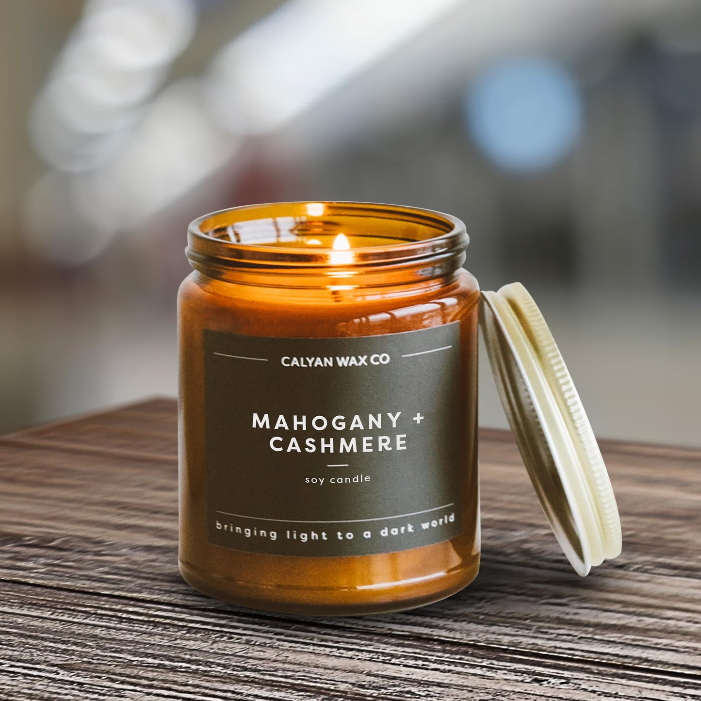 Calyan Wax Co. Mahogany & Cashmere Scented Candle - 57 Hour Burn - Luxury Clean Soy Wax Candles - Long Lasting Amber Glass Jar Candle for Home - 7.2oz