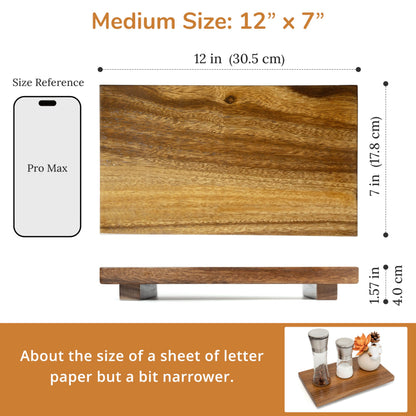 Medium 12" Acacia Wood Riser Pedestal Stand – Farmhouse Wood Display Riser for Kitchen and Bathroom Décor - Counter Display, Plant Stand, Jewelry Holder, Vanity Tray, Candle Stand (M:12"x7"x1.57")