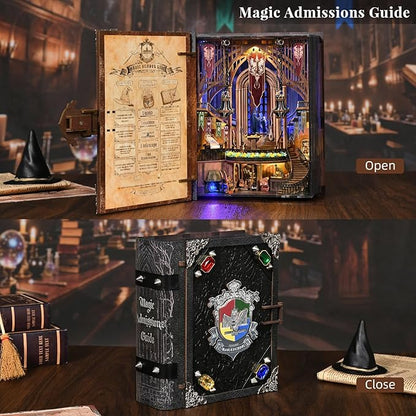 Magic Book Nook Kit - DIY Miniature House Dollhouse Kit for Adults Booknook Tiny House Bookshelf Decor 3D Wooden Puzzle Gifts for Family Friends (Magic Admissions Guide)