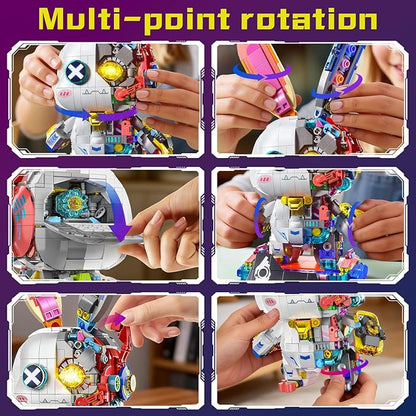 Mechanical Bunny Building Set 1377PCS Cyberpunk Technic Animal Collection Model Kit Creative Rabbit Animal Building Block Toys with Lights&ampDisplay Stand Easter Decor Gift for Boys Girls Adults Te