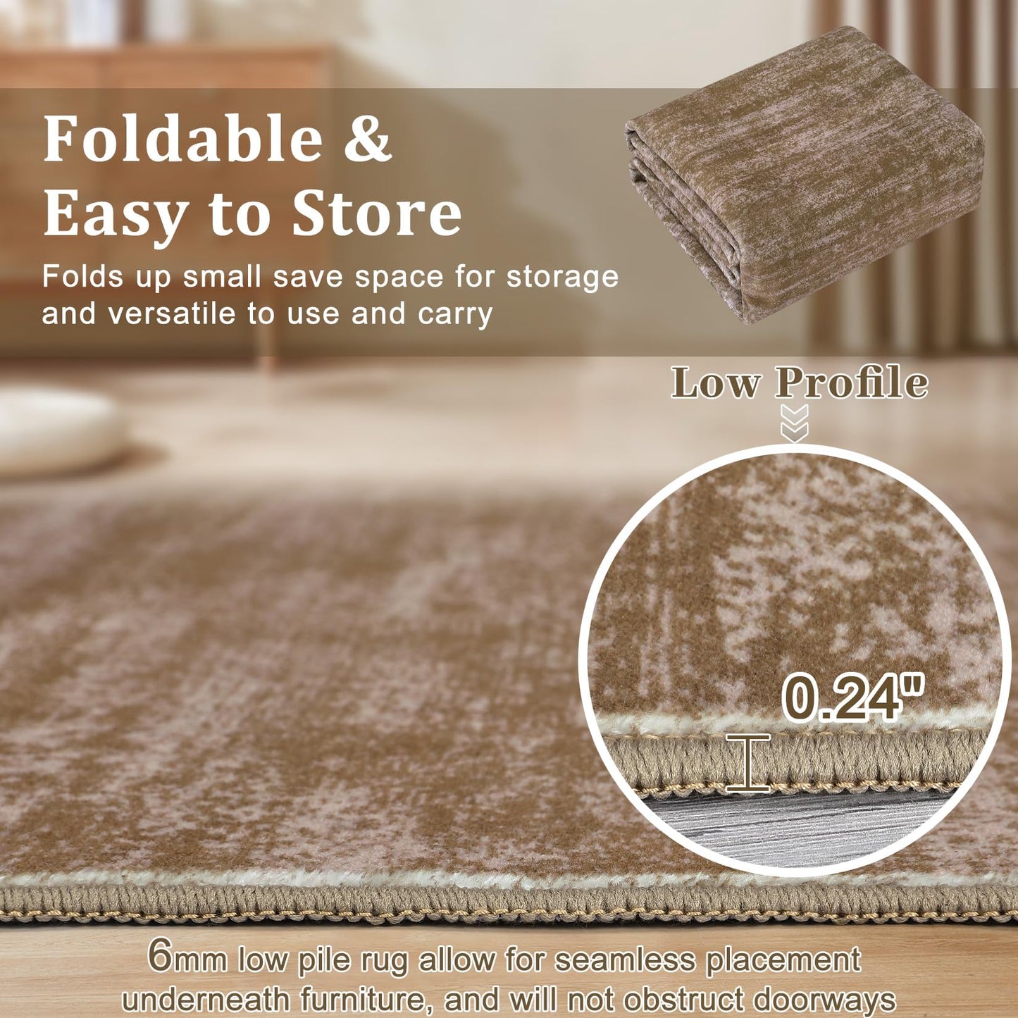 Garvee Large Area Rug 9x12 Living Room Rug Machine Washable Non Slip Floor Mat Modern Solid Soft Rugs Stain-Resistant Foldable Low Pile Carpet for Bedroom Nursery Office Dorm Kids Room Brown