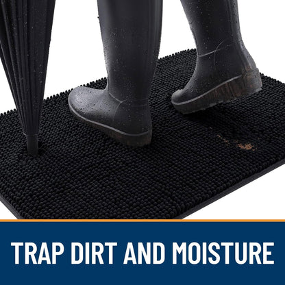 OLANLY Dog Door Mat - Absorbent Non-Slip Mud Mat for Dogs | Quick Dry Chenille, 70x46, Black