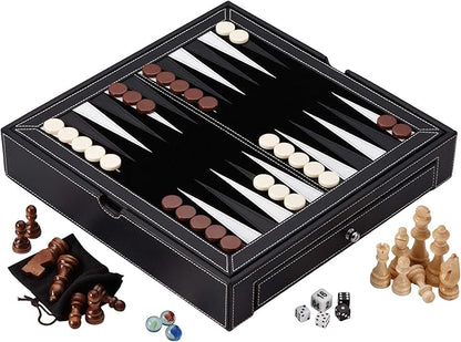 Mainstreet Classics Broadway 5-in-1 Combo Board Game Set: Chess Checkers Backgammon Chinese Checkers and Dice Games