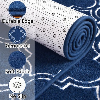 Chicrug Shag Geometric Modern Area Rug for Bedroom, 5x7 Feet Memory Foam Indoor Carpet, Fluffy Rug for Living Room Bedside Room Decor for Family Girls Kids Nursery Play Mat, Navy/White