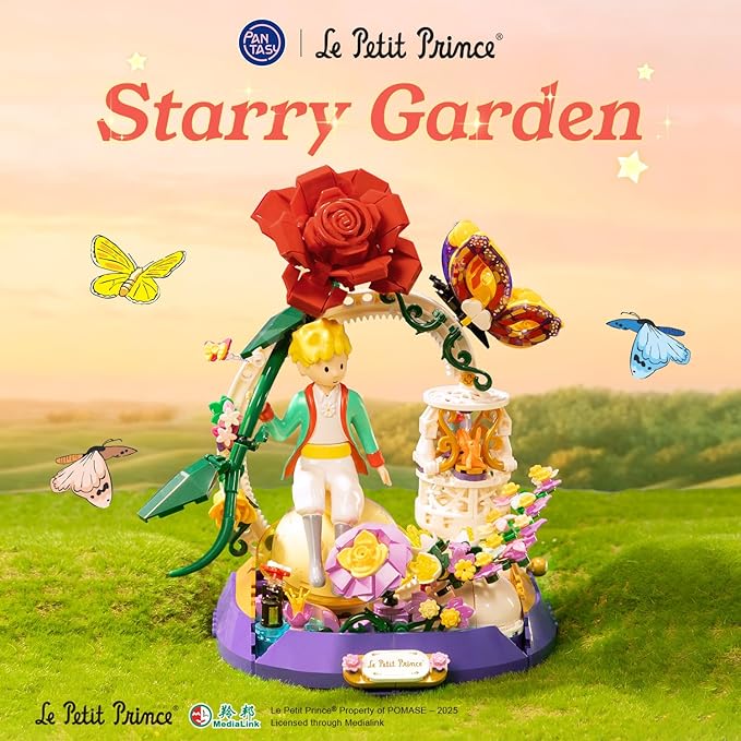 PANTASY The Little Prince Star Garden Building Set - Rotating Pavilion with Red Rose &amp Fox Miniature Planet Scene Interactive Storytelling Toy of Taming and Love Creative Adult &amp Kids Gift