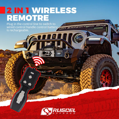 RUGCEL WINCH 20000lb Waterproof Electric Steel Rope Winch 12V with Hawse Fairlead,Black Rope，for Truck SUV