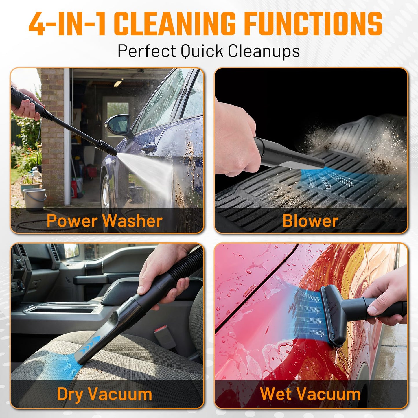 This Hill 4-in-1 Pressure Washer and Wet/Dry Vacuum, 2800 PSI Max 1.7 GPM Electric Power Washer, 1400W Multi-Function Cleaner with Blower and Foam Cannon for Cars, Patio, Garage and Home Cleaning