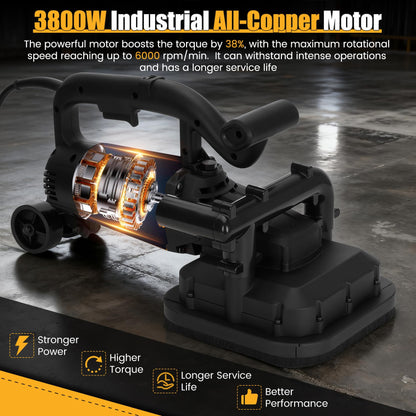 4-Head Concrete Floor Grinder Set, 3800W Concrete Grinder with 6-Speed Control, 6000 RPM Ergonomic Handle & Dust Collection Cover - Ideal for Surface Preparation, Cement, Marble Floors & Surfaces