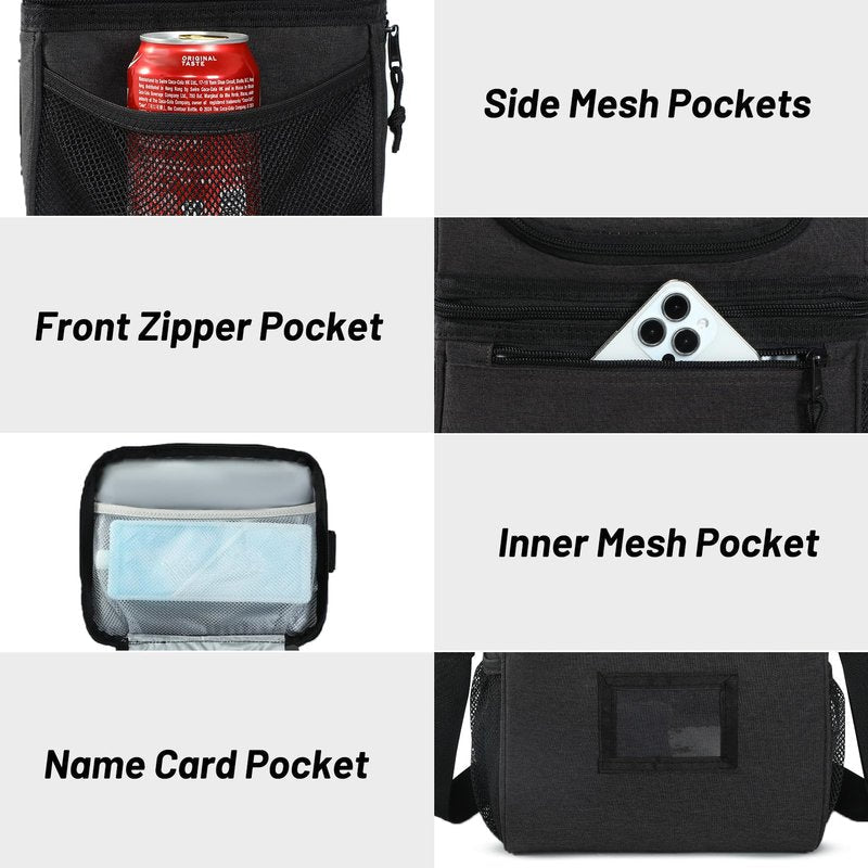 MIER 2 Compartment Lunch Bag for Men Women, Leakproof Insulated Cooler Bag for Work, Dark Grey, Medium