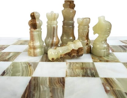 Handmade Staunton White and Green Onyx Marble Chess Board Game Set - Best Board Games for Home Décor Gifts - Suitable for Table Décor - Non Go Board Game - Non Checker Board Game