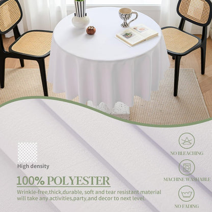 BYDOLL Table Cloth Round 48 Inch Tablecloth Fits Max38 Inch Diameter Top,White Washable Outdoor Winkle and Stain Resistant Spillproof Polyester Tablecloths for Round Tables Party Cover