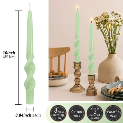 Green Taper Candles Spiral Smokeless Tapered Candles Long Twisted Candlesticks Unique Unscented Candle for Wedding Dinner Party Home Decoration