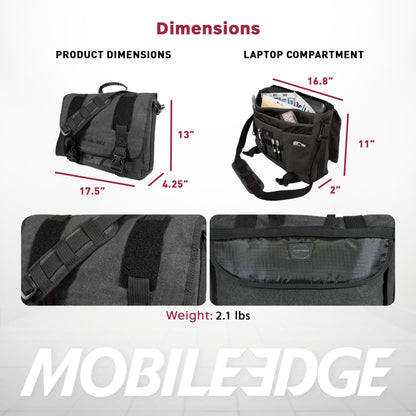Mobile Edge ECO Laptop Messenger Bag for Men and Women, Fits Up To 17.3 Inch Laptops, Travel Work Computer Bag, Cotton Canvas, Padded Pockets, Black