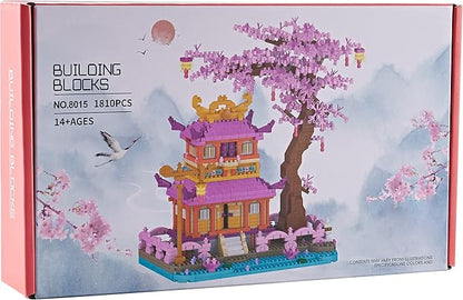 Cherry Blossom Tree House Micro Building Blocks Set Enjoy Flower Pavilion 1810pcs Exquisite Architecture Model Kit for Women (Adults Age of 14+)