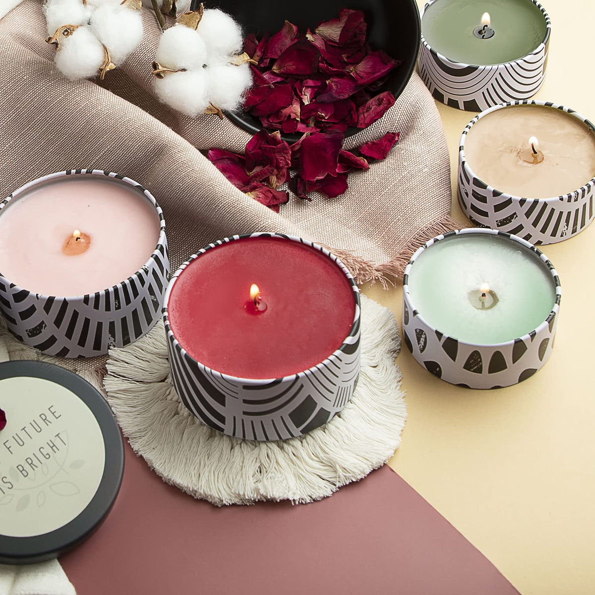 Hearth & Harbor Tin Candle Jars for Making Candles - DIY Candle Containers with Lids - Metal Candle Jars - Bulk Tins Storage for Candle (12, Black and White Abstract)
