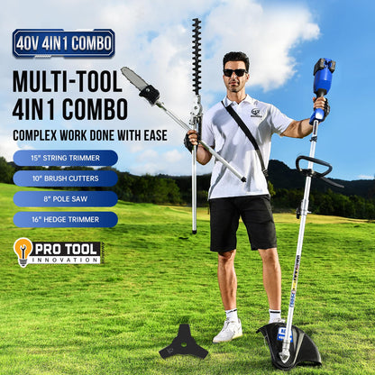 Wild Badger Power Upgraded 40V Cordless String Trimmer & Edger, 4-in-1 Multi-Tool Kit with Hedge Trimmer, Brush Cutter & Pole Saw, Attachment Capable Weed Wacker, 2 * 20V 4.0Ah Batteries & Charger