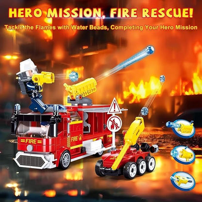 Sluban City Fire Training Set Fire Rescue Building Set with 4 Fireman Minifigures &amp Fire Truck Compatible with Lego City Fire Station Set Building Toys Gifts for Boys Aged 6-12 585 PCS