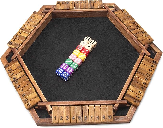 AMEROUS Upgraded 1-6 Players Shut The Box Dice Game Wooden Board Table Math Game with 16 Dice for Kids Adults Family Classroom Home Party or Pub