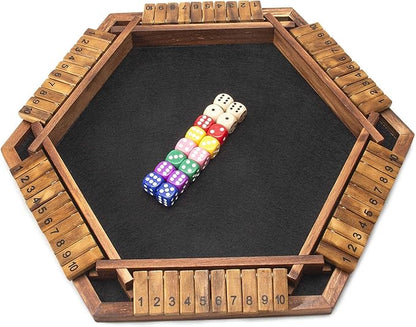 AMEROUS Upgraded 1-6 Players Shut The Box Dice Game Wooden Board Table Math Game with 16 Dice for Kids Adults Family Classroom Home Party or Pub