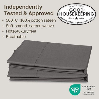 California Design Den King Pillow Cases - Soft & Silky 500 Thread Count 100% Cotton Sateen | Dark Gray, Set of 2