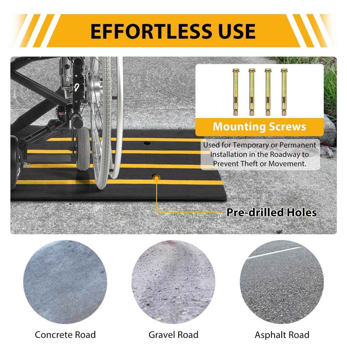 2.5" Rise Rubber Curb Ramp, 33069 LBS Capacity 48" Long, Heavy Duty Driveway Ramps w/Reflective Strips & Drainage Channels for Cars, Trucks, RVs, Wheelchairs & Scooters (2 Pack)