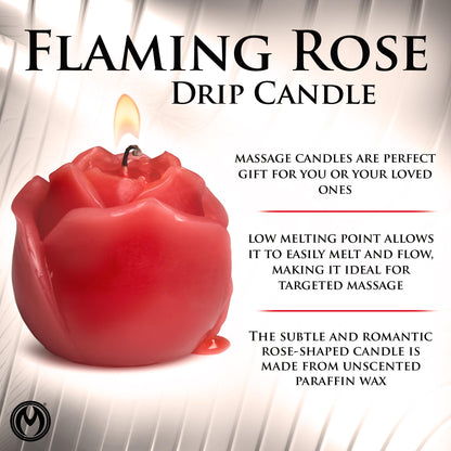 Flaming Rose Drip Candle for Wellness and Relaxation & Romantic Candle Massage. Low Melting Point. Unscented Paraffin Body Wax. Perfect Spa Gift for Self-Care. 1 Piece, Red.