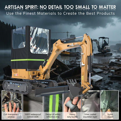 Mini Excavator Cover,Transparent Excavator Cab Enclosure,1680D Waterproof Oxford Fabric + EVA HD Transparent See-Through Material, 45x43x61in, for Bobcat E20/Kubota U17 etc, 1760-3530 lbs.(Black)