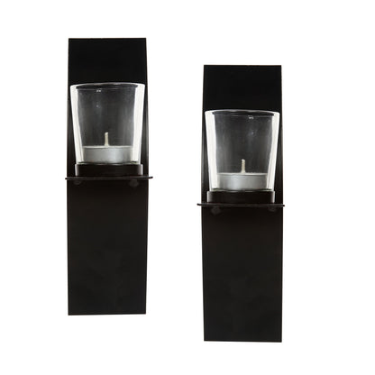 Hosley Set of 2 Modern Art Large Brown Wall Sconces with Clear Glass Tea Light Candle Holders 9 Inches Classic Design Hand Made by Artisans Great Wedding Gift LED Holder O4
