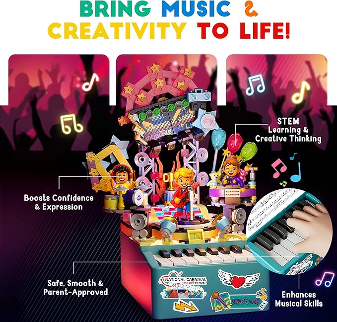 STEM Piano Music Building Block Set with Light &amp Sound Real Playable Building Toys for Kids Ages 6+ Birthday Gift &amp Room Décor DIY Creative Toys for Kids &amp Adults