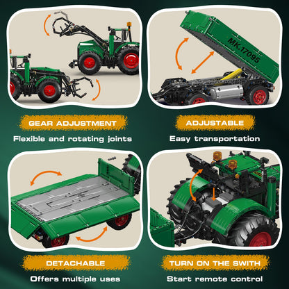 Mould King 17095 Farm Tractor with Trailer, Remote Control Tractors Building Set with 4 Motors, Buildabe Farm Vehicle Toy to Play, Construction Car Model for Adults, Ideal Gifts (2368 Pieces)