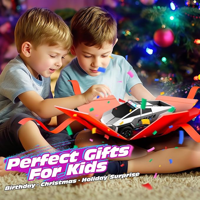 Tecnock RC Truck for Kids 1:18 Scale Police Remote Control Truck with LED Lights 2 Rechargeable Batteries 2.4GHz All-Terrain RC Car Toys Gift for Boys Girls Aged 3-8 8-12