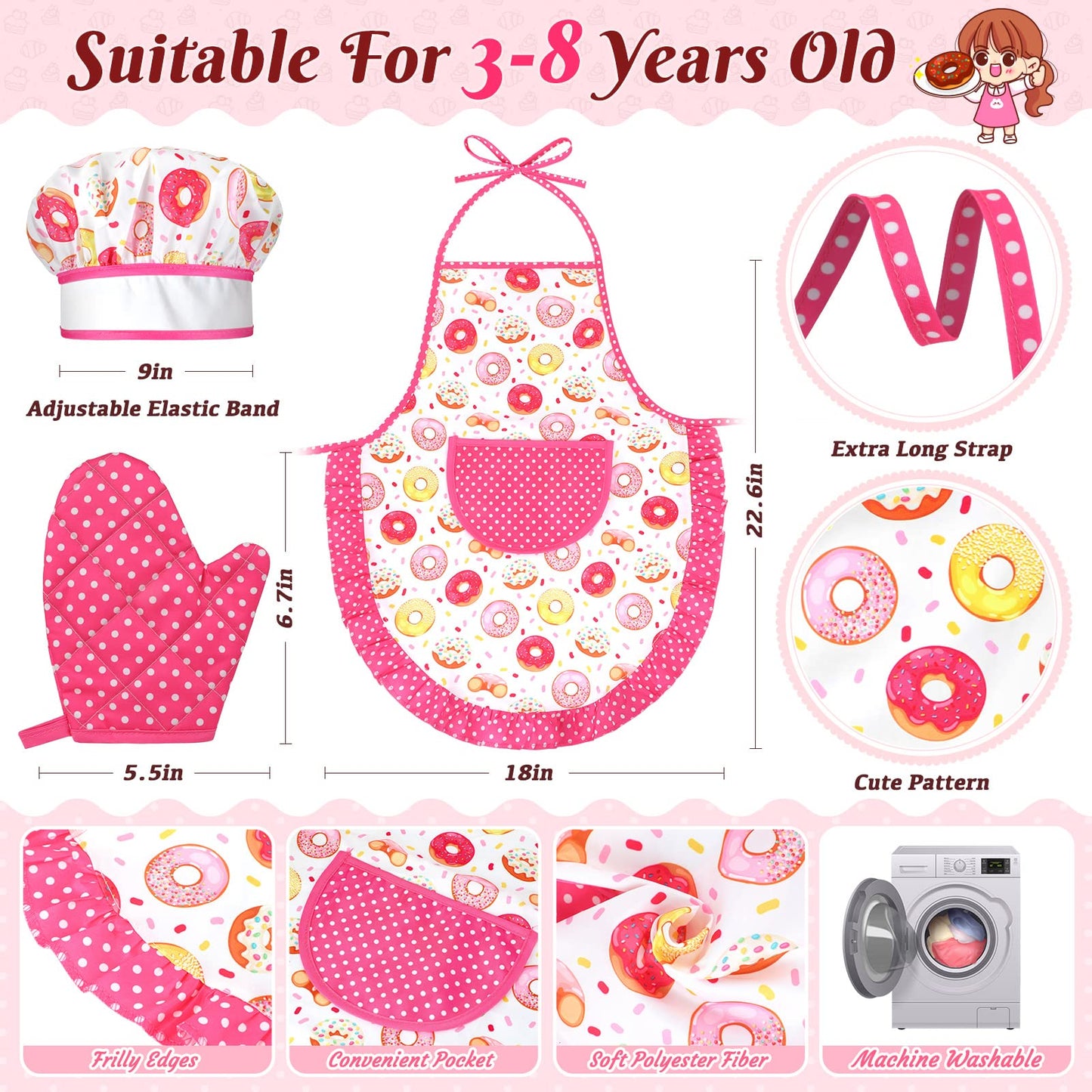 GIFTINBOX Kids Cooking and Baking Chef Set, 25PCS with Kids Apron,Chef Hat & Utensils Kids Cooking Set, Toddler Dress Up and Pretend Play Kitchen Toys, Birthday Toys for 3 4 5 6 7 8 Year Old Girls
