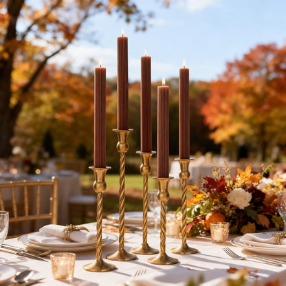 PAMELIFE 2 Pack | 10" Premium Unscented Ribbed Wick Taper Candles, Tall Ribbon Wax Dinner Unscented Modern Home Décor Soy Wax Handmade 12 Hours candlesticks (Brown)