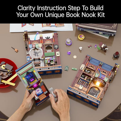 Magic Book Nook Building Set with Light. Magic Academy Book Nook Building Kit DIY Book Nook Building Set for Home Bookshelf Decor for Adults Teens Boys Girls.