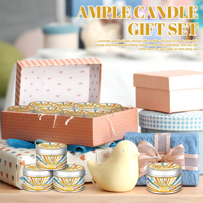 MTLEE 24 Pcs Here Comes The Son Baby Shower Party Favors Candles Lavender Scented Baby Shower Favors for Guests Rustic Tealights Candles Gender Reveal Return Gifts (1.2 oz, Yellow)