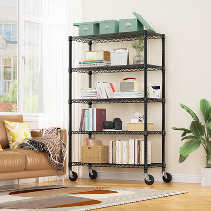 M MZG 5-Shelf Storage Shelves,Wire Shelving Heavy Duty Metal Storage Shelving Unit Adjustable Garage Shelving Rack Pantry Kitchen (Black, 5 Tier,17.7" D x 47.2" W x 76.7" H)