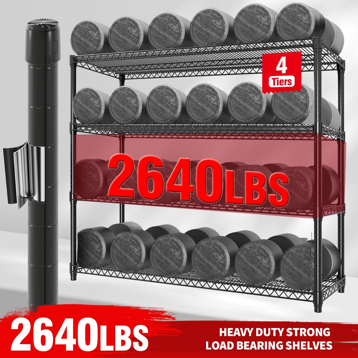 59"W Storage Shelves 2640LBS Heavy Duty Garage Shelving Units with Wheels, 4-Tiers Wire Shelving Rack Metal Storage Shelves with Adjustable Shelf, for Garage Pantry Kitchen Commercial Industrial