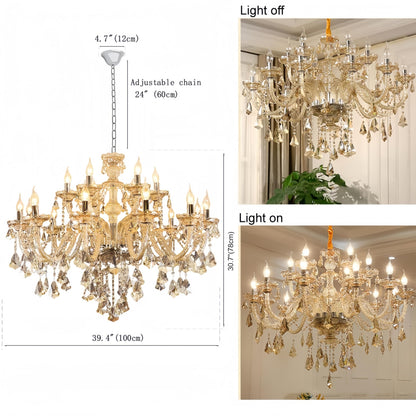 Durahonn Luxury Cognac Crystal Chandelier 18 Lights,Contemporary K9 Crystal Ceiling Chandelier Lighting Fixture Candle Style E12 Base for Dinning Living Room Bedroom Hallway (18 Lights)