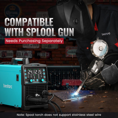 bestarc 215Amp MIG Welder, 110V 220V Gas MIG/Flux Core MIG/Stick/Lift TIG/Spool Gun/Spot Welding 7 IN 1 Aluminum Welding Machine, IGBT Multiprocess bestarc Welder with Synergy, Spool Gun Compatible