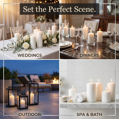 Unscented Pillar Candles - Set of 4 Vanilla Candles - 3x6 Slow Burning Candles for Weddings & Table Centerpieces - Large Pillar Candles, PARNOO