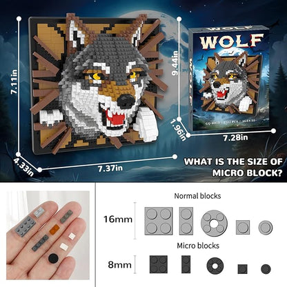 Wolf Animal 3D Wall Art Micro Mini Building Blocks Set Unique Home Wall Decor or Table Display No Compatible with Lego Ideal Gift Toy for Adults &amp Boys Girls 14+ (1512 PCS)