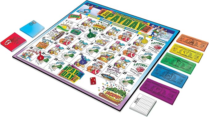 The Game of Pay Day with Popular 1970's Artwork by Winning Moves Games USA Where Players Make and Spend Money for Fun for 2-4 Players Ages 8+