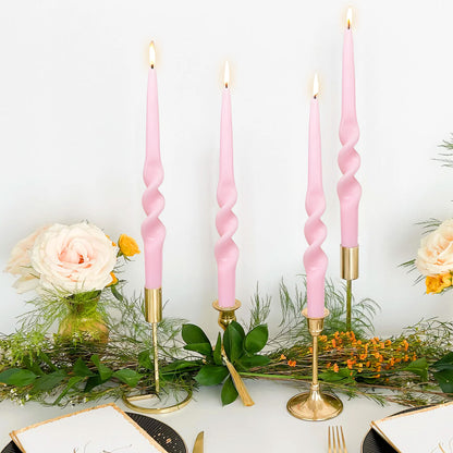 Spiral Taper Candles Smokeless Pink Twisted Candlestick Unscented Dinner Spring Candle Stick Odorless Candles for Home Decor Relaxation Wedding