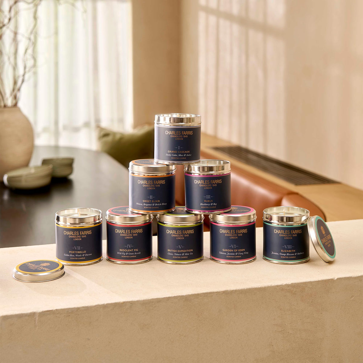 Charles Farris Luxury Scented Candle – Tin, Hand-Poured, Long Lasting, Clean Burning, 300g / 10.5oz, Burns for up to 40 Hours, Made in England – Orange Blossom, Jasmine & Green Mulberry – Elizabeth